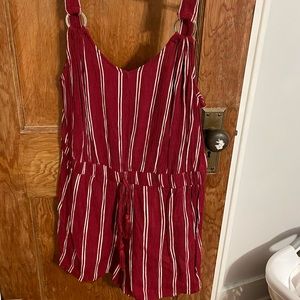 Red/burgundy and white stripe romper